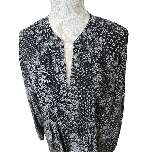 Old Navy Large Dress Black Floral Long Sleeve Mini V-Neck Cottagecore Large - Picture 2 of 8